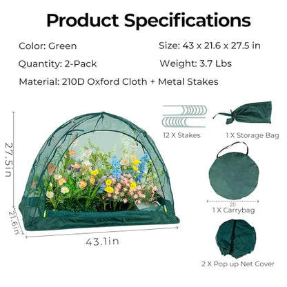 Pop up Gardening Net Cover,44x21.6x31.5 inches Pack of 2,Pest Guard Cover for Vegetables Fruits Durable Plant Gardening Net, Pop-Up Chicken Pen for Small Animals Outdoor Run and Pet Enclosure - size: 44x21.6x31.5 inches