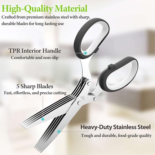 2026 Upgraded Herb Scissors, 5-Blade Kitchen Herb Shears - color: Black