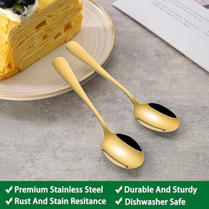 DEHOV 5.5 Inch Gold Small Coffee & Tea & Espresso Spoons Set of 8 - color: Gold