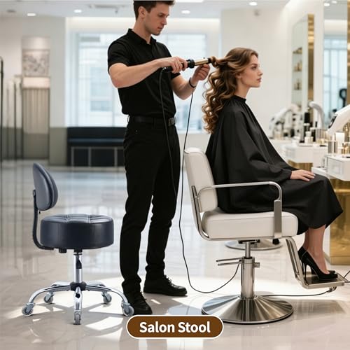 Ergonomic Rolling Drafting Stool with Backrest Lumbar Support - color: Black, style: Stylish