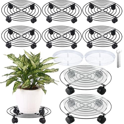 8 Packs Large Metal Plant Caddy with Wheels 13" Rolling Plant Stands Heavy-Duty Wrought Iron Plant Roller Base Pot Movers Plant Saucer on Wheels Black - color: Black, size: 13"/ 8 packs
