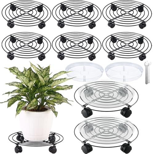 8 Packs Large Metal Plant Caddy with Wheels 13" Rolling Plant Stands Heavy-Duty Wrought Iron Plant Roller Base Pot Movers Plant Saucer on Wheels Black - color: Black, size: 13"/ 8 packs