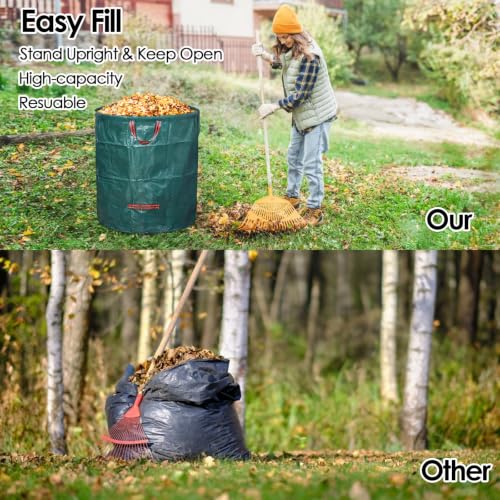 5-Pack 72 Gallon Yard Waste Bags,Reusable Collapsible Garden Leaf Bags with Plastic Ring,Standable,with Gardening Gloves,for Camping & Recycling Leaves,Lawn Debris & Grass Clippings