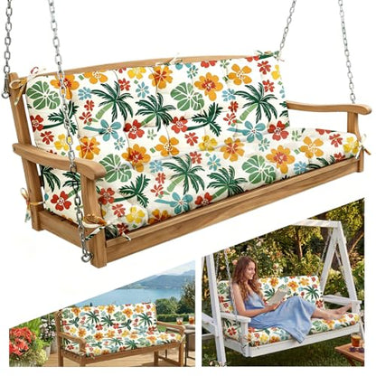Oxford Fabric Swing Cushions with Backrest & Tie Straps for Patio Bench - color: Tropical Red