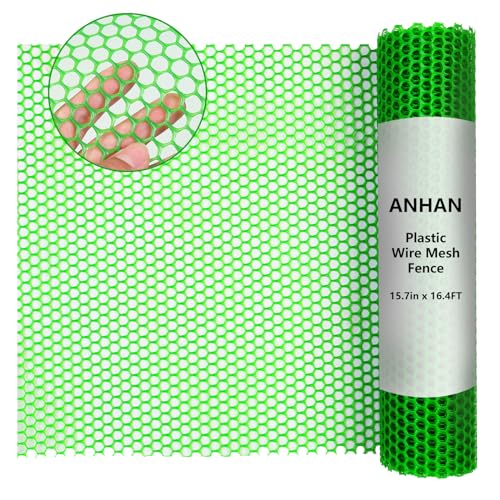 Wire Mesh Fence Roll 15.7in x 16.4ft,Green PVC Garden mesh Sheet Plant Barrier Netting Temporary Fencing for Poultry Netting Fence Dogs, Rabbit, Animal Floral Net Protection