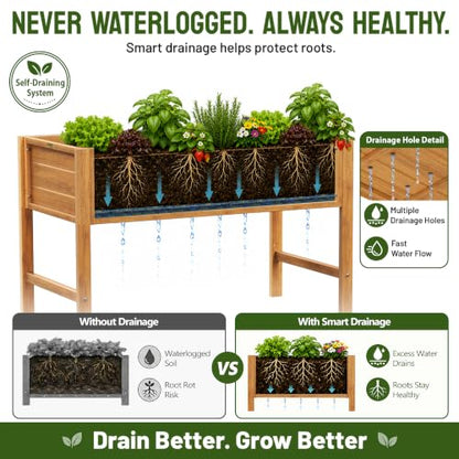 YEFU 48" Raised Garden Bed with Legs, HIPS Outdoor Garden Bed, Teak - color: Teak, size: 48"×24"×30"