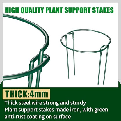 Plant Support Stakes 20 Pack 10" W x 16" H, Half Round Garden Stake, Metal Ring Border, Green Peony Cages and Supports for Tomato Hydrangea Flower Outdoor - size: 20pack 10inx16in