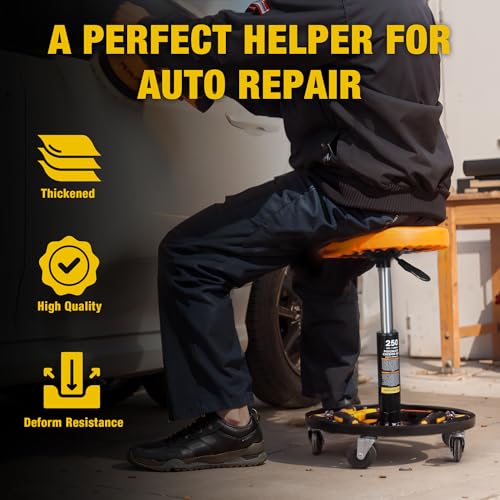 YELLOW JACKET Rolling Mechanic Stool with Wheels Pneumatic Garage Shop Seat Adjustable Height Roller Mechanics Creeper Chair with Tool Tray for Auto Repair - color: Yellow