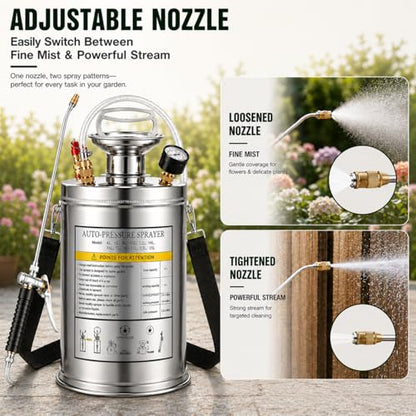 Stainless Steel Sprayer 3 Gallon - Steel Hand-Pump Sprayer, with 3.3-inch Reinforced Hose - Garden Sprayer for Home, Gardening, Ground Cleaning(3Gallon) - style: 3 Gal
