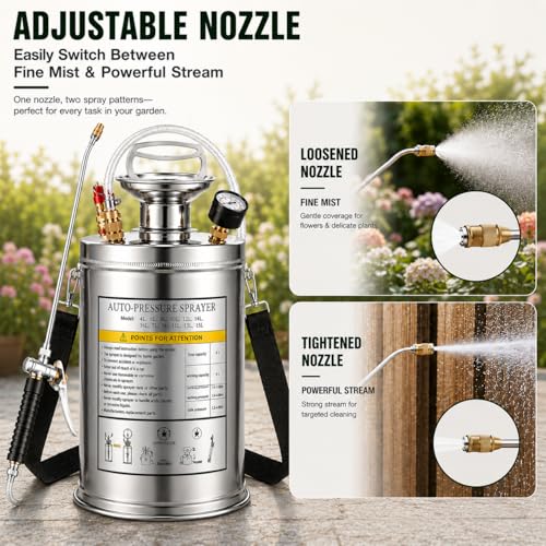 Stainless Steel Sprayer 3 Gallon - Steel Hand-Pump Sprayer, with 3.3-inch Reinforced Hose - Garden Sprayer for Home, Gardening, Ground Cleaning(3Gallon) - style: 3 Gal