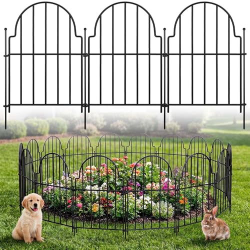 Decorative Garden Fence Panels 10 Pack - 16in (H) x 11ft Metal Animal Barrier Fencing, No-Dig Black Wire Border for Flower Beds, Patio, Yard, Landscaping - size: 10 Pack - 16in (H) x 11ft (L)