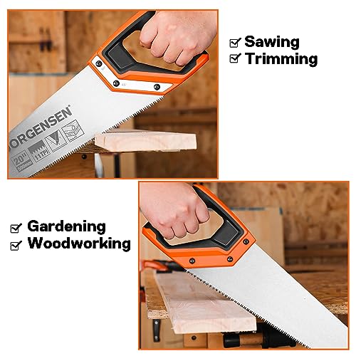 JORGENSEN 20 Inch Pro Hand Saw, 11 TPI Fine-Cut Ergonomic Non-Slip Aluminum Ultrasonic Welding Handle for Sawing, Trimming, Gardening, Woodworking, Drywall, Plastic Pipes - style: 20 Inch
