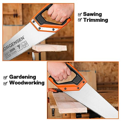 JORGENSEN 20 Inch Pro Hand Saw, 11 TPI Fine-Cut Ergonomic Non-Slip Aluminum Ultrasonic Welding Handle for Sawing, Trimming, Gardening, Woodworking, Drywall, Plastic Pipes - style: 20 Inch