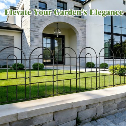 Tall Garden Fence, 32in(H) x 8.25ft(L), 9 Pack Black Metal Fence
