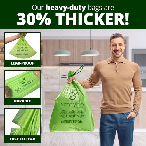 Simply Bio 13 Gallon Compostable Organic Bags Liners Drawstring, Heavy Duty Extra Thick 1 Mil, 49.21 Liter, 30 Bags, Tall Kitchen Food Scrap Waste Bag, ASTM D6400, US BPI and OK Compost Home Certified - size: 1 Count (Pack of 30), style: Drawstring (13 Ga