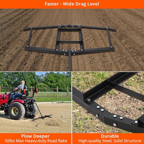 CABIHOME Heavy Duty Steel Drag Harrow & Lawn Leveling Rake, 74" Wide, Up to 50 lbs Capacity, Tow, Behind Grader for Tractor, ATV, UTV, Mower, Ideal for Sand, Gravel, Soil, Garden & Yard Maintenance