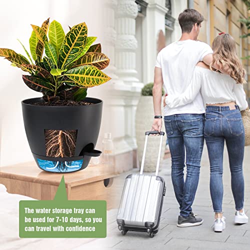 UOUZ Large Self Watering Pots, 12/10/9 Plastic Planters with High Drainage Holes and Deep Reservoir for Indoor Outdoor Garden Plants and Flowers, Black - color: Black