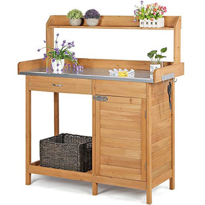 Topeakmart Outdoor Potting Bench with Storage Potting Table,Wood - color: Natural Wood