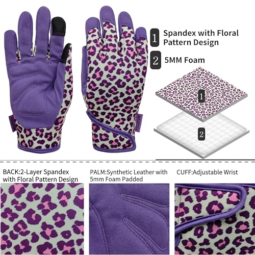 Cute Pattern Gardening Gloves,Thornproof Garden Glove,Gardener Gift - color: 1 Pair Per Pack-purple Florals, size: Medium