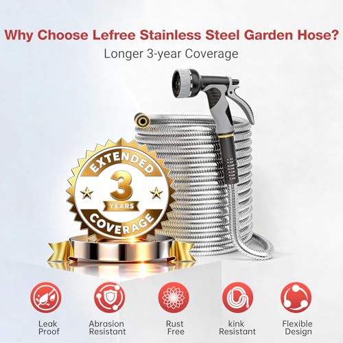 Lefree 100ft Metal Garden Hose with Upgraded Leak‑Proof Rubber Sleeve - color: Gray, size: 100FT