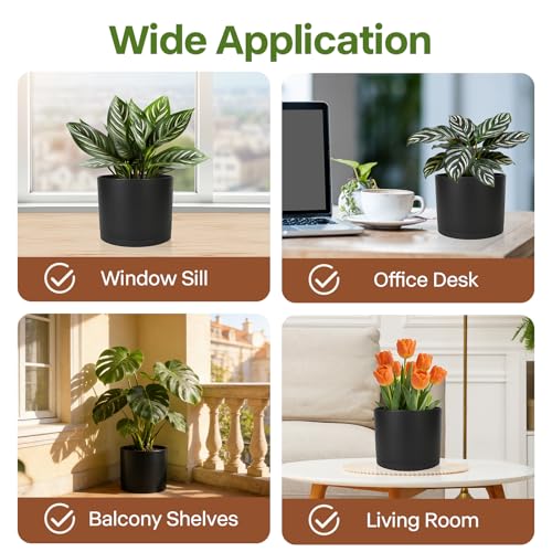 GARDIFE 3 Pack Cylinder Planter Set 10/9/8 Inch White Indoor Plant Pots - color: Black