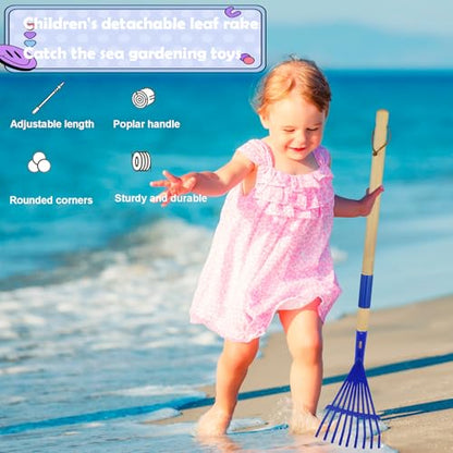 Kids Leaf Rake-Small Wooden Handle Leaf Rake with Metal Tines, 27inches /69cm Length, for Kids Enjoy Garden Cleaning Activities (Blue) - color: Blue