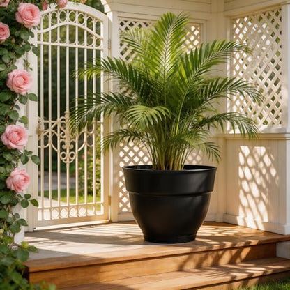 RooTrimmer 4 Pack 13 Inch Plant Pots with Drainage Holes,Lightweight Durable Planters for Indoor Outdoor,Modern Plastic Flower Pots for Houseplants,Patio,Garden & Balcony (Black) - size: 13 inch