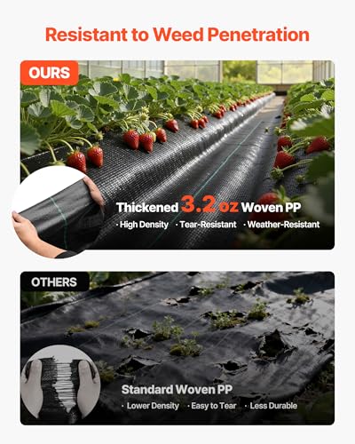 VEVOR 3x100FT 3.2oz Weed Barrier Fabric Heavy Duty, Landscape Fabric, Weed Blocker Fabric, Garden Weed Mat Lawn Fabric, Weed Control Fabric, Driveway Fabric, Ground Cover, Woven Landscape Cloth, Black - size: 3FT*50FT*2Packs-3.2oz