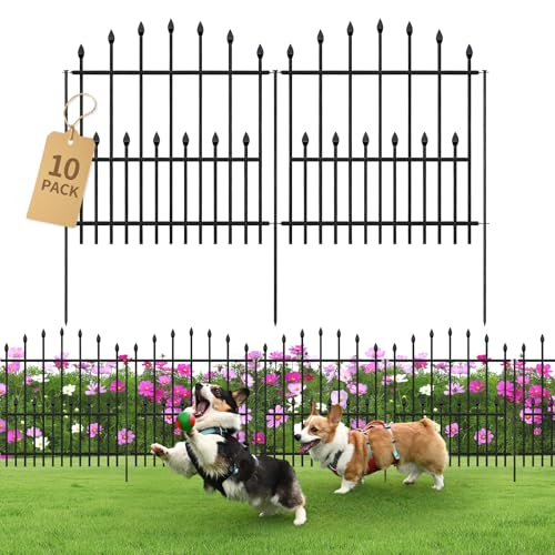Decorative Garden Fence - 26in(H) x 20Ft(L) Heavy Duty Metal Garden Fencing Border Animal Barrier No Dig Rustproof for Rabbit Dog, Outdoor Decor for Yard & Patio Flower Bed (10 Panels + 11 Stakes) - size: 10 Panels-26in(H) x 20Ft(L)