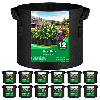 JNYONG 12-Pack 30 Gallon Thickened Non-Woven Grow Bags - size: 30 Gallons