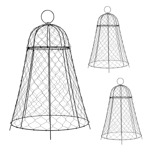 Garden Cloches for Plants 3 Pack - Chicken Wire Outdoor Plant Protectors from Animals - Heavy-Duty Metal Cage with Detachable Lid - Rustproof Covers - 12"D × 17"H - Blocks Rabbits, Squirrels & Birds - size: 3 Pack