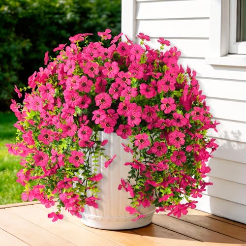 Artificial Faux Flowers Plants for Outdoor UV Resistant Summer Decoration - color: Rose Red