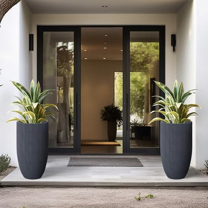 Kante Large Round Tapered Charcoal Concrete Planter 24" Tall, Outdoor - color: Textured Charcoal, size: 24" Tall