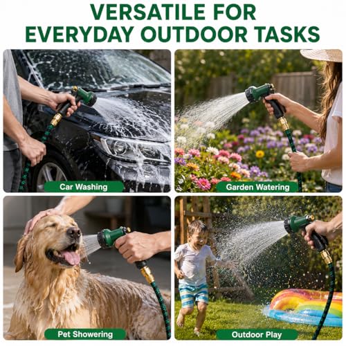 25 FT Premium Non-Expanding Garden Hose Ultra Lightweight, 25FT Watering Hose with 10 Function Nozzle, Kink & Tangle-Free, Leakproof & Pressure Resistant for Yard/Lawn/Camping (Black&Green) - color: Black&Green, size: 25FT