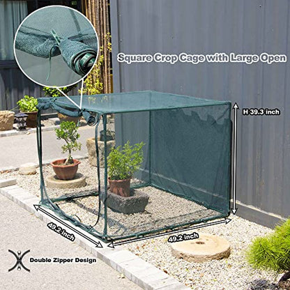 Square 4'x4' Netting Cover 3.3FT Tall Crop Cage Pest Guard Cover for Vegetables Fruits Durable Plant Garden Net with 4 Stakes - style: 49*49*39inches Square Net