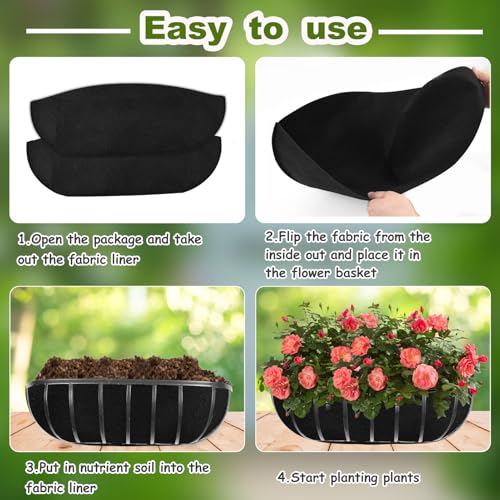 2PCS 30Inch Upgraded Planter Basket Liners Fabric Window Box Liners Felt Trough Planter Black Flower Basket Liner Non-Woven Hanging Plant Liner for Planters Garden Fence - Avoid Bird Nesting - size: 2PCS 30 Inch