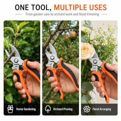 Labor-saving Pruning Shears, Carbon Steel Garden Pruner, Ergonomic Non Slip Hand Pruning Scissors with Safety Lock for Plant Stem Flower Shrub Orchard Home Gardening Trimming