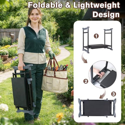 Garden Kneeler and Seat, Extra Wide Thick EVA Pad, Heavy Duty Foldable Garden Bench Holds 350lbs, Ergonomic Kneeling Stool with Garden Tool Pouches, Gardening Gifts for Women, Men, Seniors - color: Beige & Coffee Brown