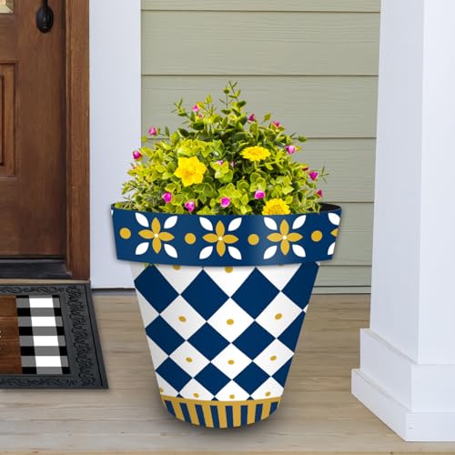 Briarwood Lane Everyday Planter 14" x 15" x 15" Blue and Gold Large Planter - color: Bg Checker, size: Large