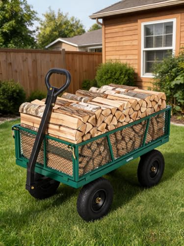 1200LB Heavy Duty Steel Garden Cart, Utility Wagon w/ 13" Tires, Mesh Sides - size: Green 1200LBS