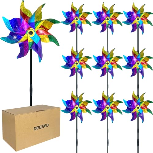 10 PCS Reflective Pinwheels for Yard and Garden Bird Devices Pre-Installed Sparkly Wind Spinner Deterrent to Scare Birds Away from Yard Patio Farm (Multicolor-1) - color: Multicolor-1