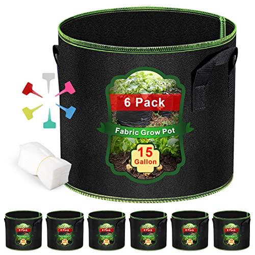 MEKOLIFE 6Pack 15 Gallon Grow Bags, Thick Nonwoven Fabric Pots with Handles - size: 6Pack(15 Gallon)