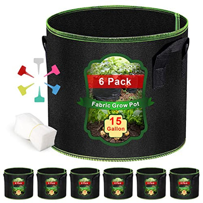 MEKOLIFE 6Pack 15 Gallon Grow Bags, Thick Nonwoven Fabric Pots with Handles - size: 6Pack(15 Gallon)