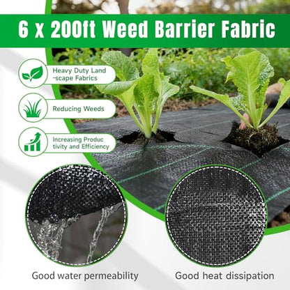 Weed Barrier Fabric Planting Cover - 6 x 200 FT Heavy Duty Landscape Fabric Ground Cover Block for Outdoor Planting - size: 6 x 200 FT