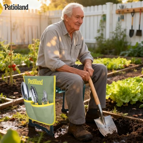 Garden Kneeler and Seat, Gardening Workseat with 2 Tool Bags - color: Green-modle B