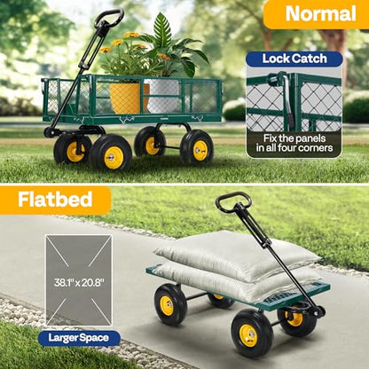 VIVOHOME Steel Garden Cart Heavy Duty 900 LBS 4.5 Cu Ft Utility Wagon - color: Green