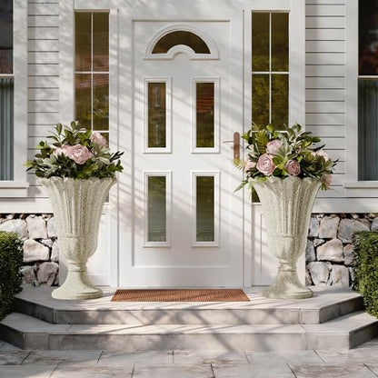 24" Tall Urn Planters for Outdoor Plants, Urns and Pedestal, Beige - color: Yellowish Beige-sandblasting