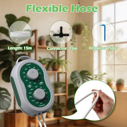 Automatic Drip Irrigation System for Garden with USB & Timer, 50FT Plant Watering Devices for 15 Pots, IP65 Waterproof 2200mAh Watering System for Indoor Outdoor Lawn Farm Greenhouse Balcony Patio