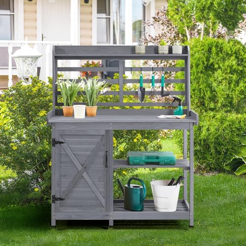 Yaheetech Outdoor Potting Bench with Storage, Planting Table for Patio,Gray - color: Gray