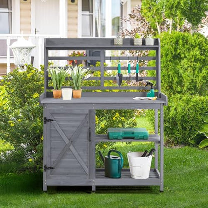 Yaheetech Outdoor Potting Bench with Storage, Planting Table for Patio,Gray - color: Gray